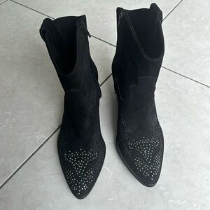 Reba black suede studded cowboy boots